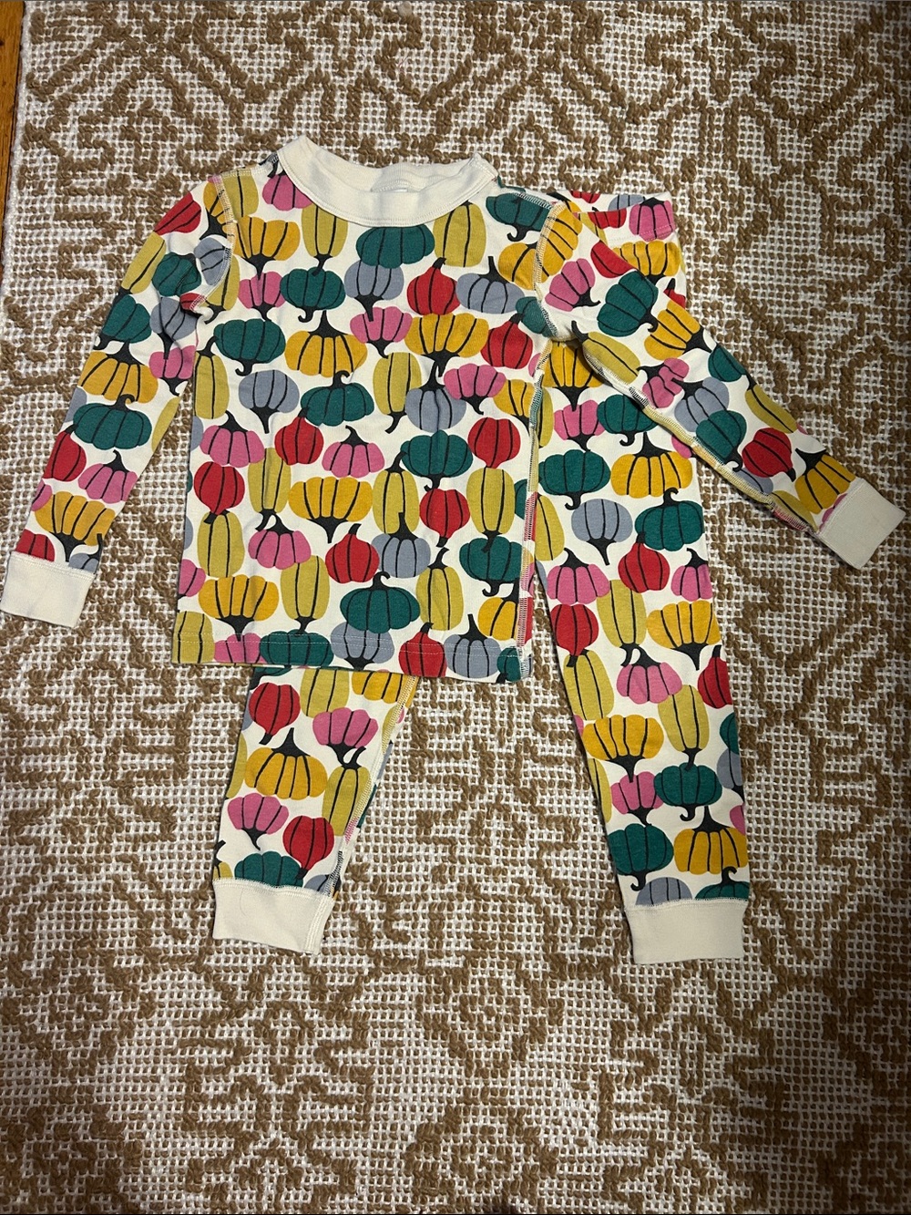 Hanna Andersson Cream Pajama Set with Yellow, Teal, Pink & Red Floral Print